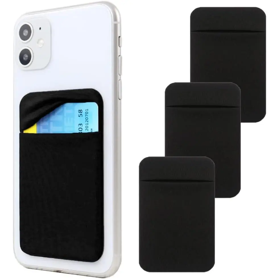 3pack adhesive phone pocket, cell phone stick on card wallet, credit cards/ID card holder (double secure) with self sticker for back of iPhone,Android and all smartphones. Cellular Travel Gadgets