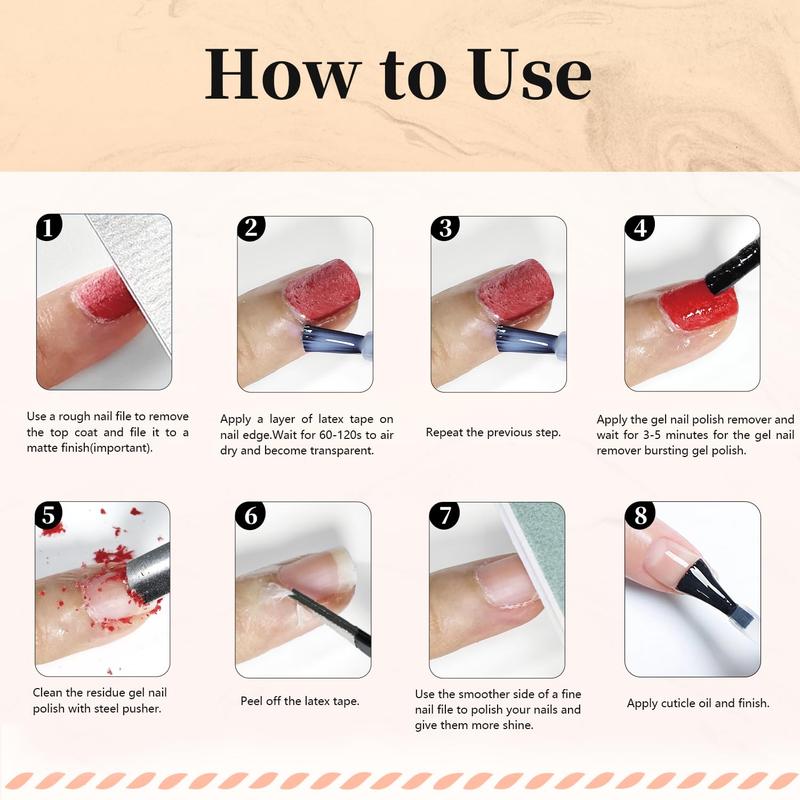 JODSONE Gel Nail Remover Kit with 15ml Remover, Cuticle Oil, Latex Tape & Complete Manicure Tools, No Soaking