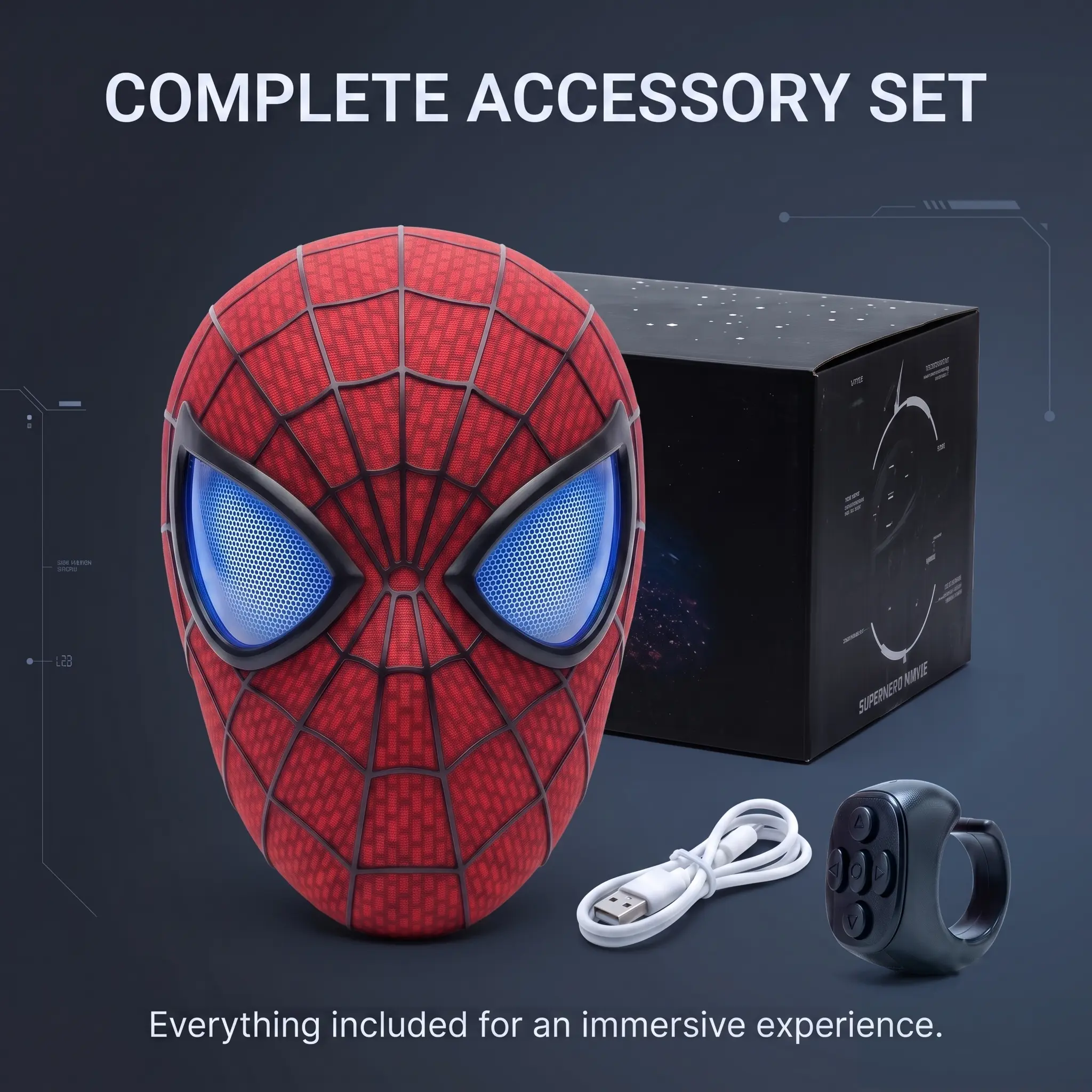 Cool Hero Mask - Remote Control Skin-friendly Red & BlueLights - Perfect for Cosplay, Halloween, Festivals, Parties -26cm x 19cm x 11cm - Plastic Material