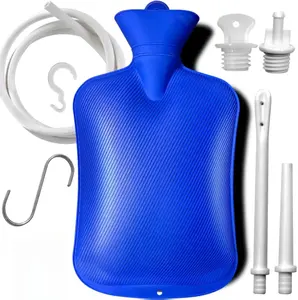 2 L Home Enema Bag Kit with 2 Enema Tips,60 inch Long Silicone Hose, Controlable Water Flow Valve, Hot-Water Bottle for Colon Cleansing Enemas（Blue） Healthcare Aid