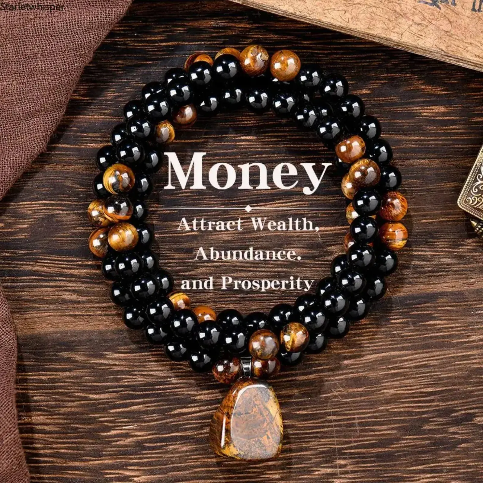 Tiger Eye & Obsidian Long Pendant Necklace for Men & Women, Stylish Natural Stone Design, Long Chain Sweater Necklace, Versatile Jewelry Perfect for Anniversary, Vacation & Themed Parties