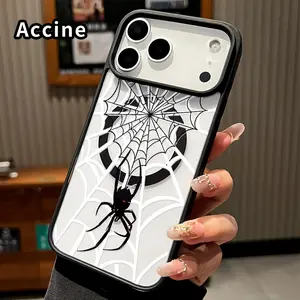 Magnetic Phone Case Compatible with iPhone 17 Pro Max 16 Plus 15 14 13 12 11 Air E Spider's Silken Web Clear Acrylic Hard Back Soft TPU Edge Non-Yellowing Protective Cover
