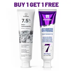 DrWhiten 2-Pack Toothpaste Set, 7.5% nHAP Hydroxyapatite Toothpaste + 7 Pro Purple Whitening Toothpaste, Fresh Breath & Enamel Care, Daily Oral Care Pack