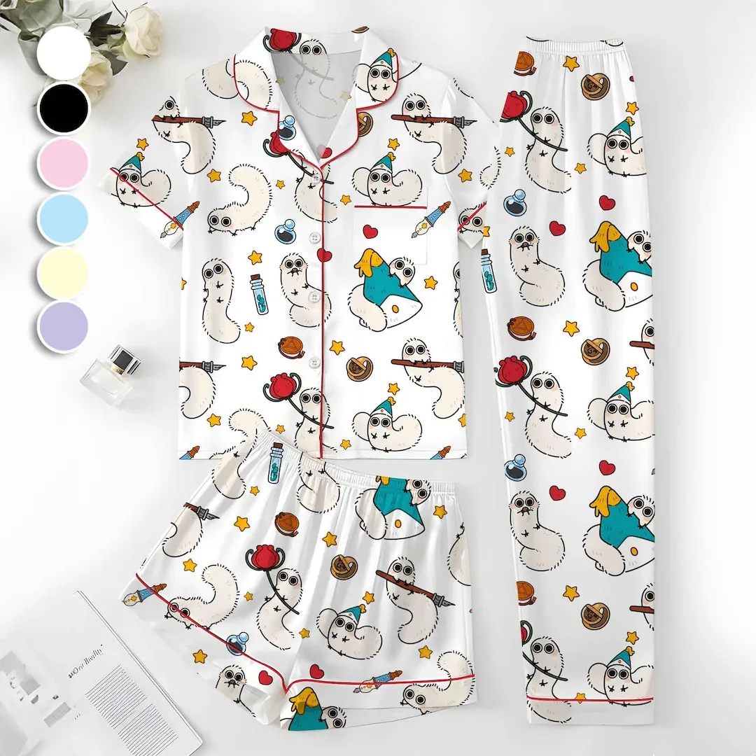 Witch Hat Atelier Brushbug Satin Pajama Set, Anime Inspired Silk Pajama Set, Cute Fantasy Sleepwear, Manga Pajamas, Kawaii Anime Loungewear