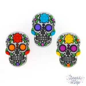 Day of the Dead Multi Color Sugar Skulls Holiday Themed Buttons