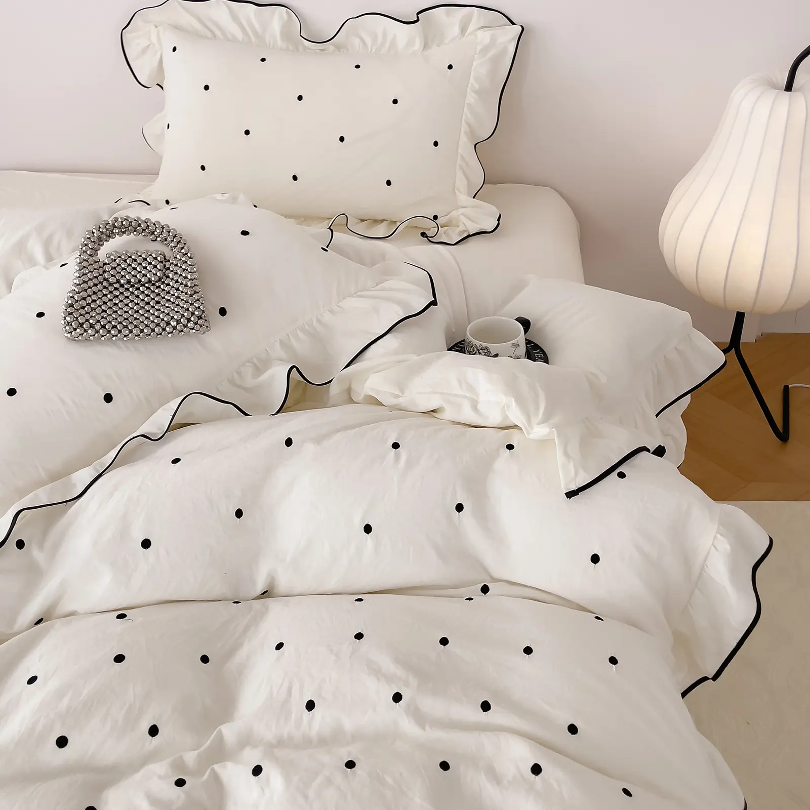 Soft Twin Size 3-Piece Beige Polka Dot Duvet Cover Set - Brushed Microfiber Aesthetic Bedding, 68"x86" Comforter Cover, 2x20"x26" Pillowcases, Dorm Room Inspo, Wrinkle Resistant, Machine-Wash Easy, Skin-Friendly, Shrink Resistant for Guest Room