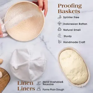 Banneton Bread Proofing Basket Set, 10 Inch Oval & 9 Inch Round Sourdough bread baking supplies with Linen Liner, Silicone Bread Sling, Danish Dough Whisk, Bread Lame, Bowl Scraper,Dough Scraper Kit