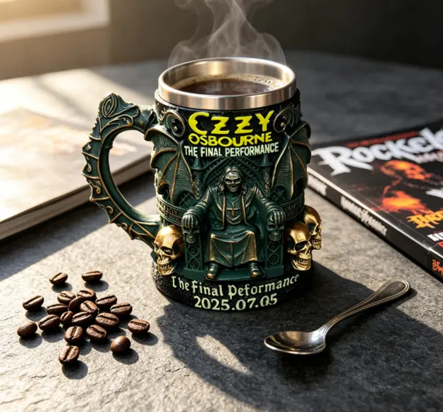 Ozzy Osbourne Engraved Steel Skull Commemorative Metal Coffee Cup - 1pc Reusable Tumbler, Gothic Home Supplies, Rock Fan Collectible Halloween Gift