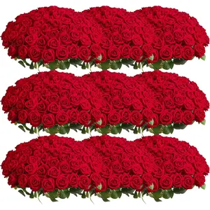 AnYa 120pcs Red Roses Artificial Flowers - Realistic Faux Red Roses for Wedding Wedding, Table Centerpiece, Home Party, Valentine's Day, Mother's Day, Anniversary Decorations