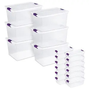 Sterilite 66-Quart (6 Pack) & 6-Quart (12 Pack) Storage Totes & Shoe Boxes Set of 18 Clear Plastic Containers with Ergonomic Latches for Home Organization