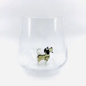 Drinking Glass with Glass Dog Figurine, Dog Gift, Dog Lover Gift, Water Cup, Puppy Gifts, Drinkware, Glassware Set, Puppy Cups, Dog Lover