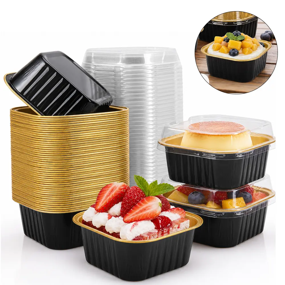 50pcs Black Plastic Food Containers with Clear Lids - Ideal for Desserts & Snacks - Stackable & Reusable - Perfect for Parties & Events