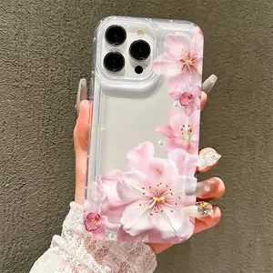 Pearl Flower UV Print Floral Phone Case, Soft Tpu Protective Cover Accessories for iPhone & Samsung Series, Trendy Gift Item, Fashionable Design