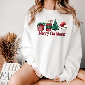 Merry Xmas Sweater, Milk Chocolate Coffee Latte Christmas Party Sweaters, Peppermint Iced Sweets Crewneck, Snowmen Santa Claus Cute Sweatshirt, Christmas Gifts for Girl Women, Retro Christmas Shirt