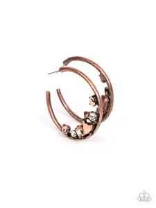 Attractive Allure - Copper 1 3/4" Hoops with White, Copper Aurum and Coppery Rhinestone Earrings