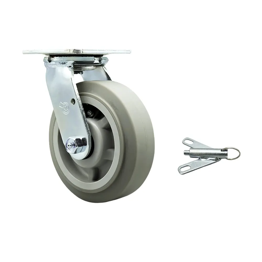 Service Caster SCC-SS30S620-TPRDF-BSL Anti-Rust Stainless Steel Heavy-Duty Swivel Plate Mount Casters, Bolt-On Swivel Lock, 6" TPR Flat Tread Wheel with Delrin Double Ball Bearing Heat Treated Raceways, 500lb Capacity for Dollies, Hotel Carts, Delrin Bear