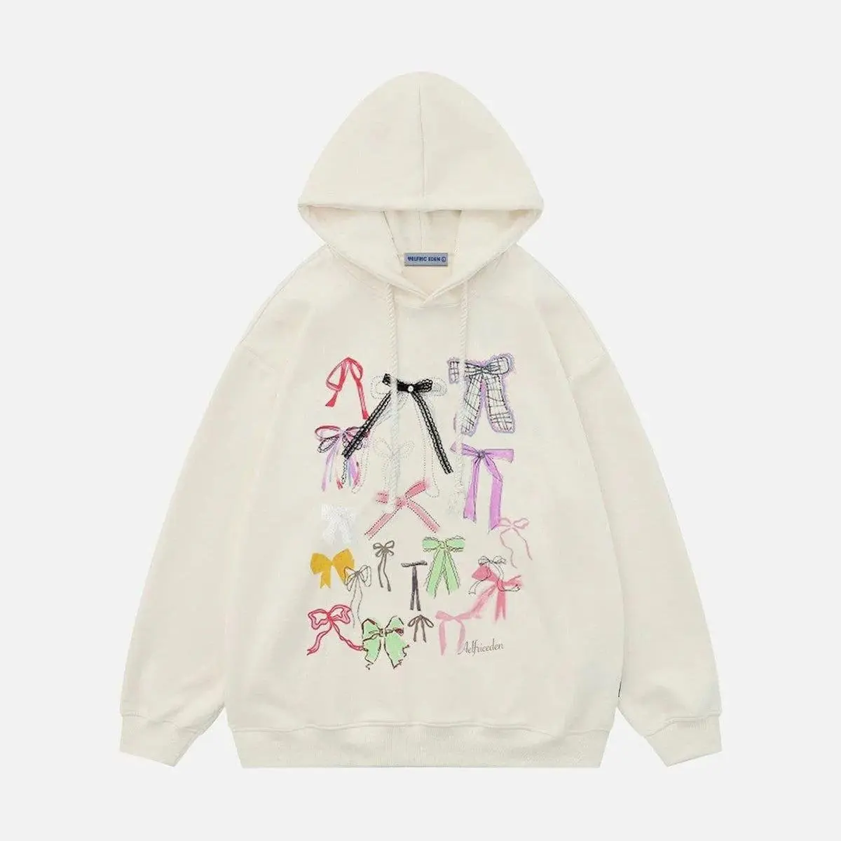 Aelfric Eden Bow Hoodie for Women Oversized Graphic Hoodies Fleece Pullover Sweatshirts Fall Clothes with Colorful Bows Design, Casual, Cotton, Printed