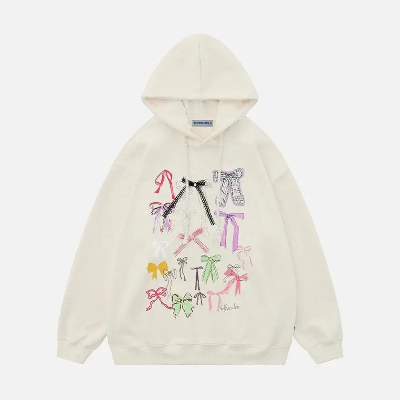 Aelfric Eden Women's Preppy Oversized Bow Cotton Fleece Hoodie - Long Sleeve Printed 1-Piece Pullover Top, Casual Fall Clothes for Parties, Party