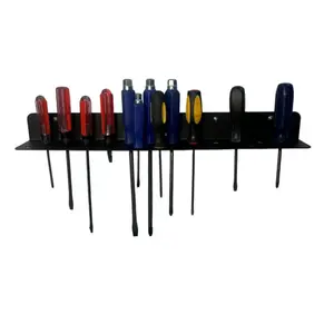 Universal Screwdriver Organizer Holds 25 Satin Black Steel Screwdrivers Secure Storage Solution for Workbench or Toolbox Efficient Rack with Mounting Hardware