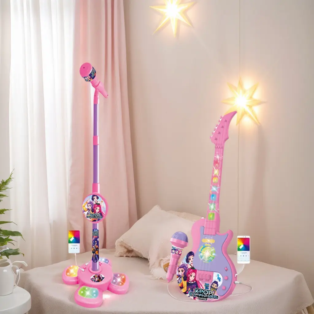 Kpop Karaoke Microphone Toy with Colorful LED Lights, Guitar Toys, Encourages Singing, Boosts Confidence, k-pop microphone for singing, Perfect Birthday Gift for Girlsand children Aged 3-8,  k-pop Fans Gift, Fun Educational Toys