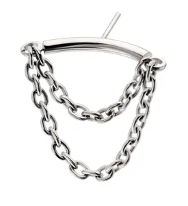 Hidden Curved Bar Double Dangle Chain Titanium Threadless Top