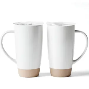 Milkyway Coffee Mugs, 20oz Large Coffee Mug, Ceramic Mug Set of 2 with Lid, Cup Set with Handle for Latte, Tea, Cocoa, Milk, Home & Office, White