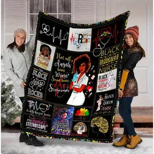 Reversible Nurse Theme Blanket - Black Educated Nurse Life Theme, Machine Washable Polyester Knit, Vibrant Digit Printing with Medical Symbols and Inspirational Quotes, All-Season Comfort Parabolic for Nursing Appreciation, Birthday, Christmas Gift, All-S