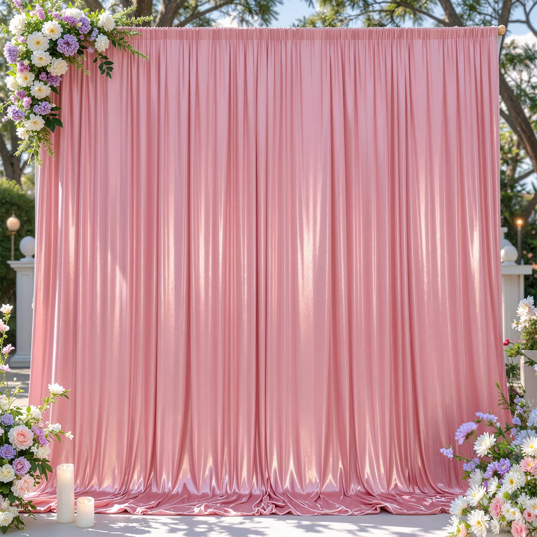6-Pack Pink Luxury Satin Drapes - Wrinkle-Resistant Polyester Backdrop Panels (Total 30x10FT), Photo Booth Background Curtain for Wedding & Birthday Party Decor