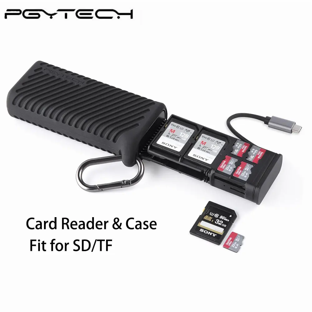 PGYTECH CreateMate High-Speed USB 3.1 Type-C SD/TF/micro SDXC Card Reader Case, 157g Aluminum-Alloy Carrying Holder for Cameras, Drones