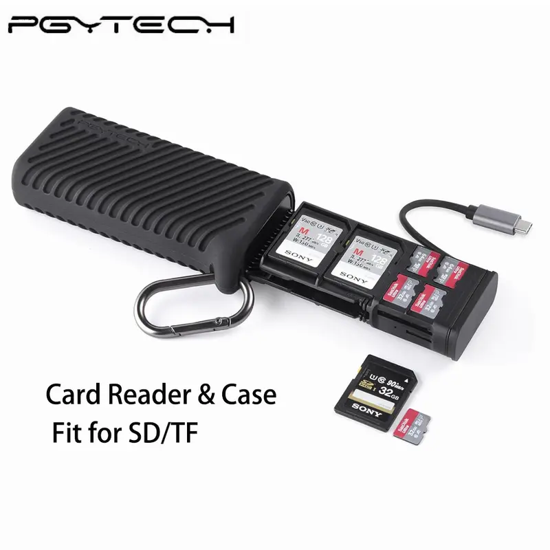 PGYTECH CreateMate High-Speed 2-in-1 Memory Card Adapter - USB 3.1 Type-C UHS-2 SD 4.0/Micro SD Reader & Holder, Aluminum Alloy, Type-C to USB-A Adapter, Carabiner, Eject Pin, IP54, Portable Camera Accessories for Cameras/Drones, Android Devices