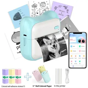Portable Mini Printer Thermal Sticker Maker Machine with 6 Rolls Paper, Ideal for Notes Photos To-Do Lists DIY, Compatible with iOS Android
