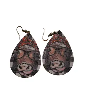 Handcrafted Flexible Foam Cow Earrings with Unique Plaid Design and Durable Hook Fastening for Everyday Wear