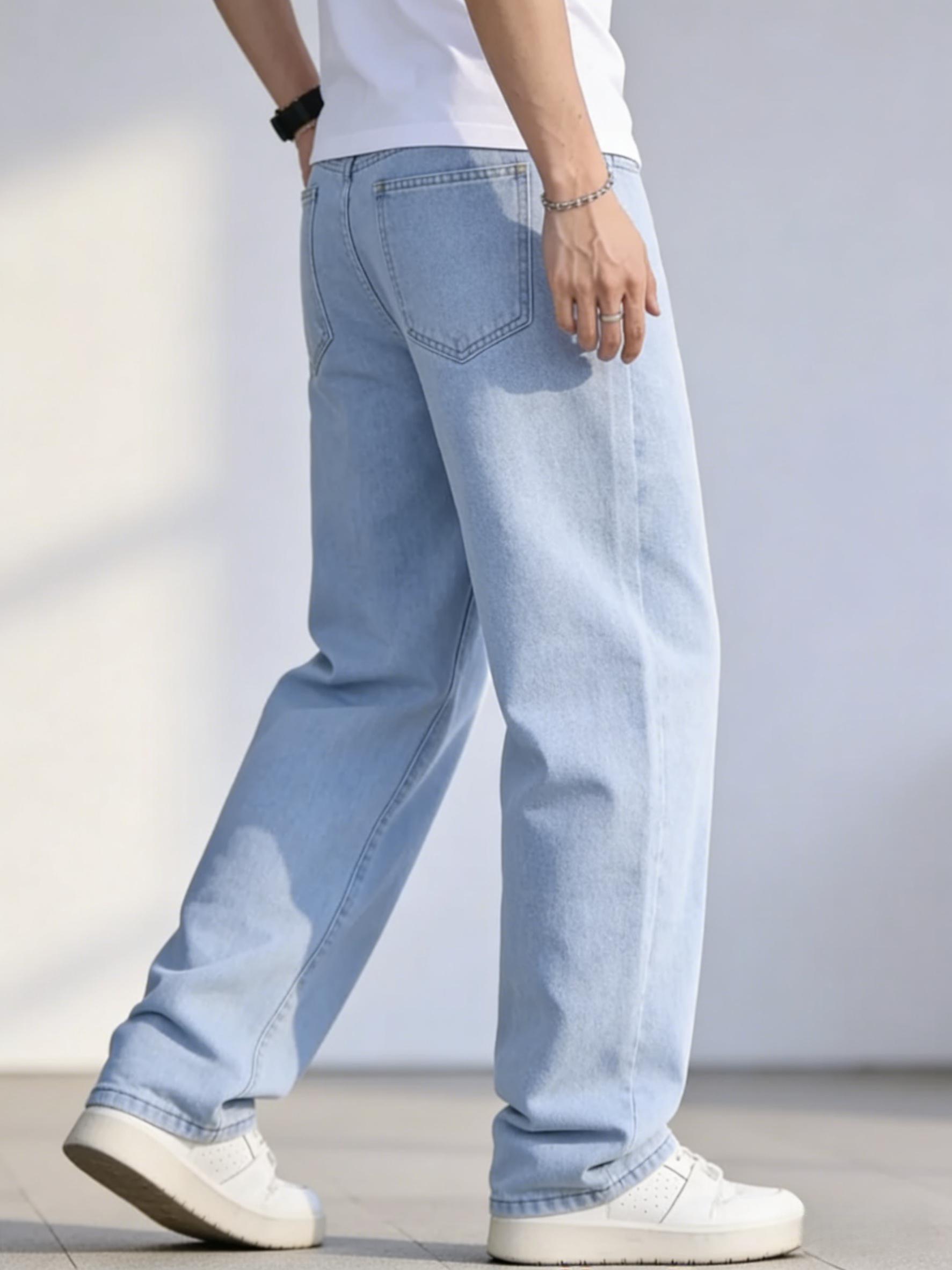 Men's Baggy Straight Leg Jeans, Mid Rise Comfort Casual Denim Pants, Breathable Soft Stretch Fashion Business Versatile