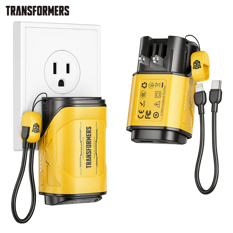 Transformers TF-D33 10000mAh Portable Charger with 20W PD Fast Charge, Foldable AC Wall Plug, Type-C to Lightning Cable, Compact Power Bank for iPhone & USB-C Phones