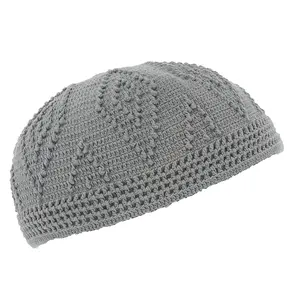 Men's Islamic Knitted Cotton Geometric Kufi - Light Grey