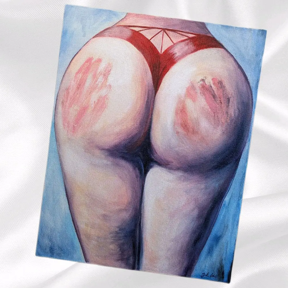 Spanked Juicy Booty in Red Panties Original Art Print Sexy Decor & Naughty Gift for Adult Erotic Art Lovers