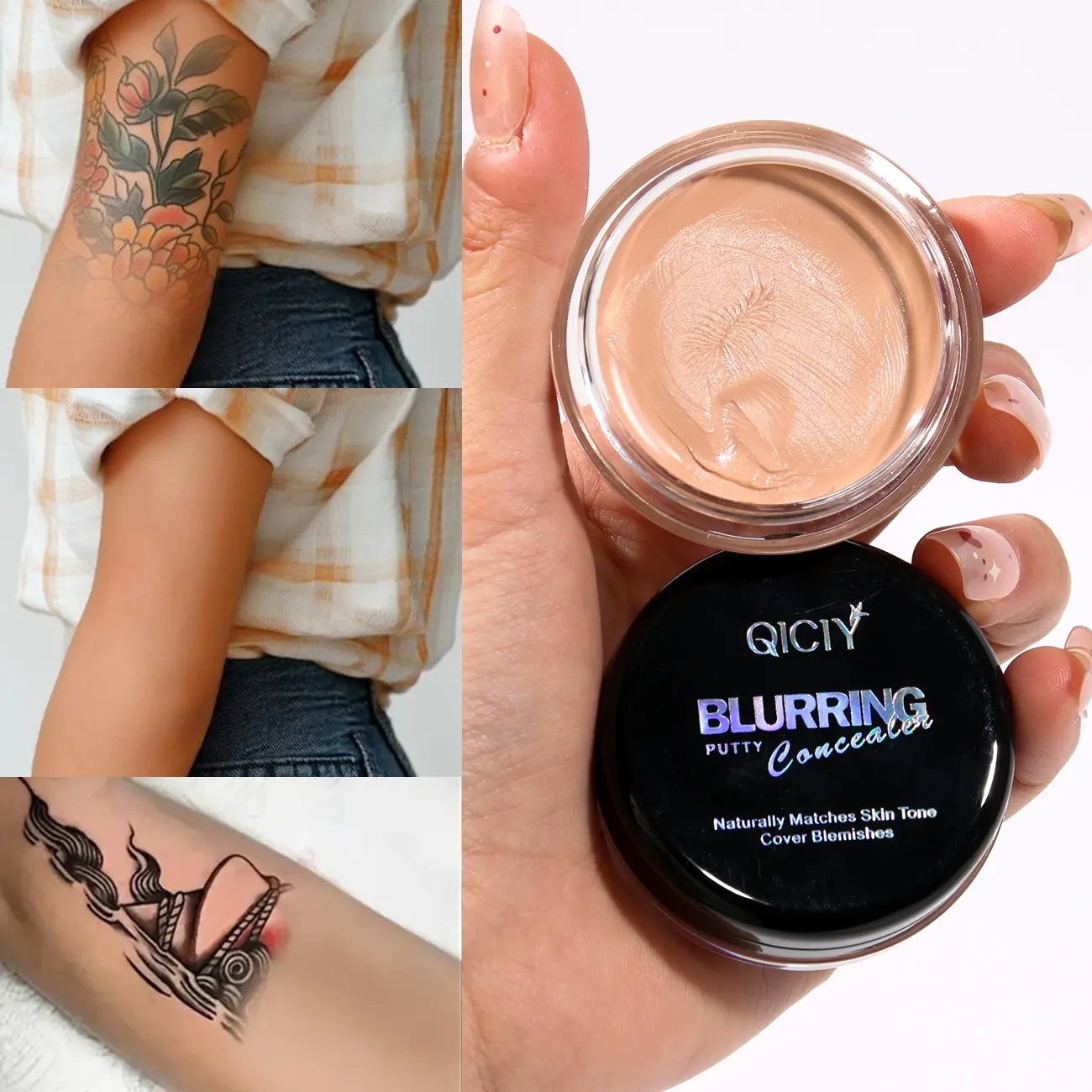 1PC full coverage concealer, High Coverage, waterproof and sweat resistant, covers tattoo scar defects, suitable for all skin colors, natural makeup effect, Concealer For Scars
