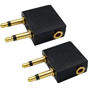 Dual 3.5mm (1/8") Male to 3.5mm Female AUX Audio Jack Adapter Converter for Using Headphone  Airplane Airline Flight (2 Pack)