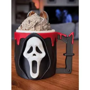 Ghost Face Ice Cream Pint Holder – 3D Printed Horror Movie Cozy | Scream-Inspired Dessert Cup | Halloween Gift | Left or Right Handle