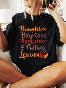 100% Cotton Halloween Women T-shirt Pumpkin Spice Cozy Night Halloween Hello Fall Cheetah Flower T-S