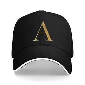 Men's A-Z Golden Letter Printed Baseball Cap - High-Quality Polyester Oxford Ventilated Design, Adjustable Snap Button Closure, Breathable Sporty Outdoor Hat for Casual & Fashionable Style, Baseball Hat, Stylish Headwear