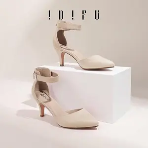 IDIFU Women's IN3 D'Orsay Pumps Low Kitten Heels for Women Dress Shoes Pointed Closed Toe Wedding Bride Ankle Strap Dressy Silver Black Nude White Gold Heels for Women Girl Fashion Girl Fashion