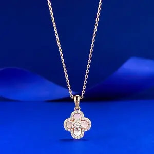 Classic Rhinestone Clover Women's Necklace, Elegant Fashion Design, Timeless Versatile Style — Ladies Four Leaf Clover Necklace