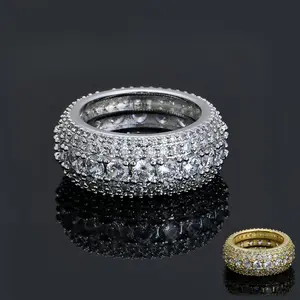 Gems Synthetic Ring  Iced Out Hypoallergenic Five-Row Ring Hiphop Band   Engagement Wedding Comfort Fit Size 7 to 11