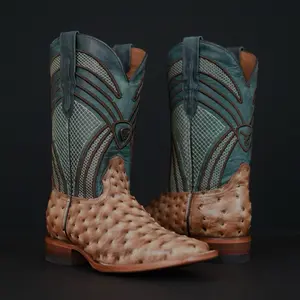 080 Mens Ave Embossed Patron Western Boots Cowboy Square Toe Rancho Leather Sole Botas Vaqueras