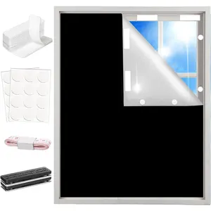 Blackout Window Cover Curtains for Bedroom 57x40Inch,No Drill,DIY Cut Portable Removable Black out Shades Blinds Cover for  ,RV,Media Room,Hook&Loop Tape Straps Stickers, Clips