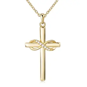 Infinity Cross Necklace for Women 14KGold Plated Cross Pendant Necklace Christian Jewelry Baptism Gift 17.71in Chain