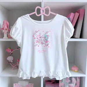 Japanese Kawaii Clothes Cute Cartoon Graphic T Shirts Summer New Short Sleeve Tees Sweet Y2k Crop Top Student Lolita T-shirt