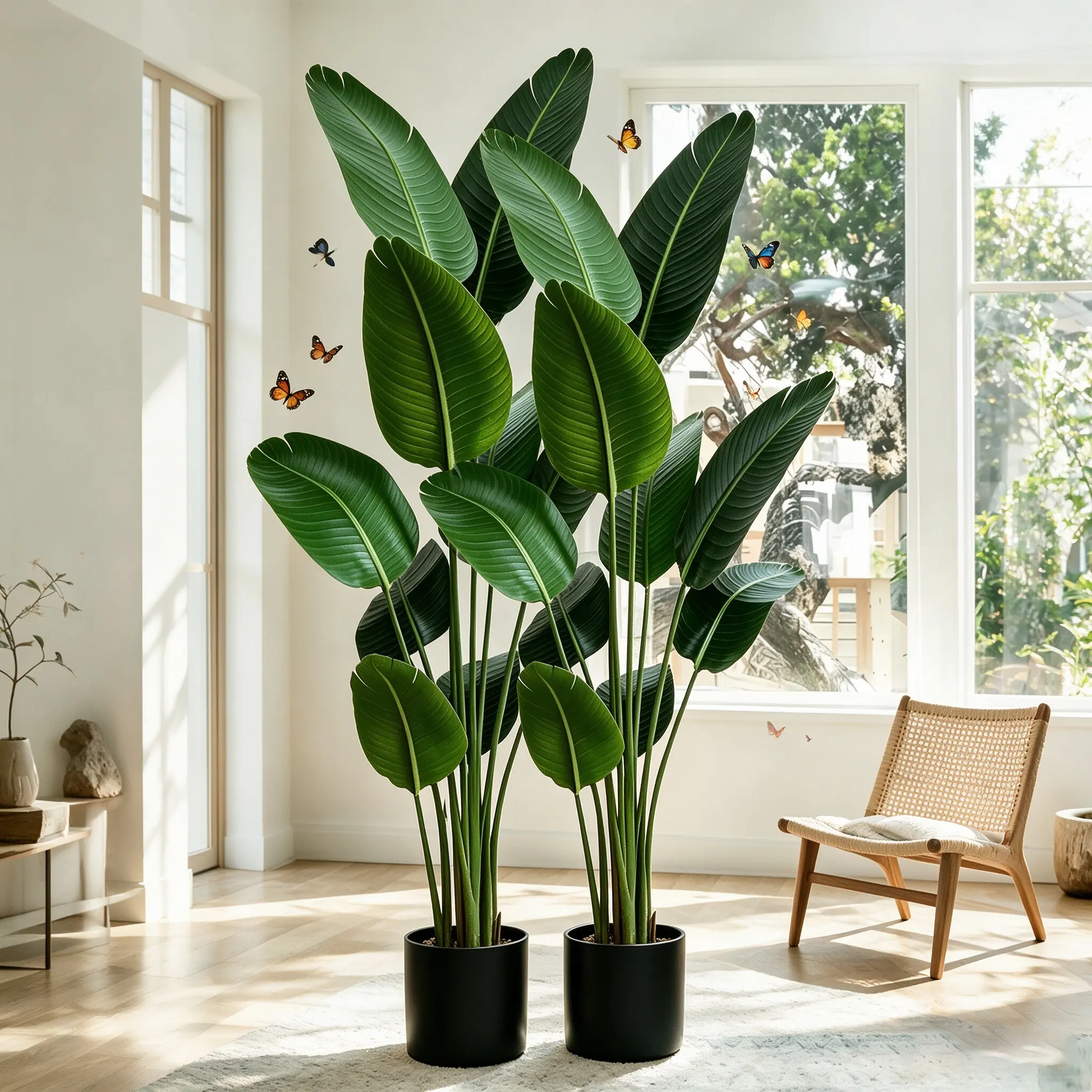 5FT 2 Pack Artificial Bird of Paradise Plant, Pre-Shaped No-Trim Branches, Realistic Faux Potted Tree for Indoor Home Decor, Modern Living Room and Office Decoration, Perfect Mother's Day Housewarming Gift