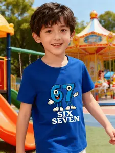 Boys' Single-Piece Short Sleeve T-Shirt Summer Trendy Design Funny Graphic Tee Fun Number Print Cartoon Pattern Casual Fit for Ages 4-7 School Party Outdoor Play